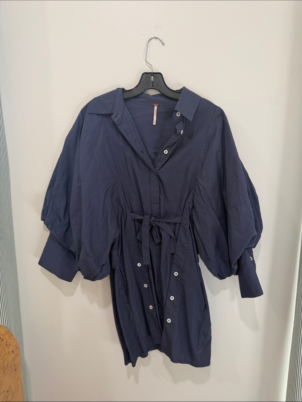 Free People Navy Blue Mini Dress with Balloon Sleeves
